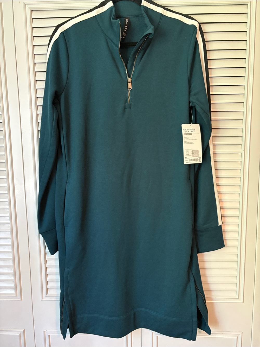 Athleta Crosstown Quarter-Zip Teal Track Dress Size Medium - Picture 5 of 15
